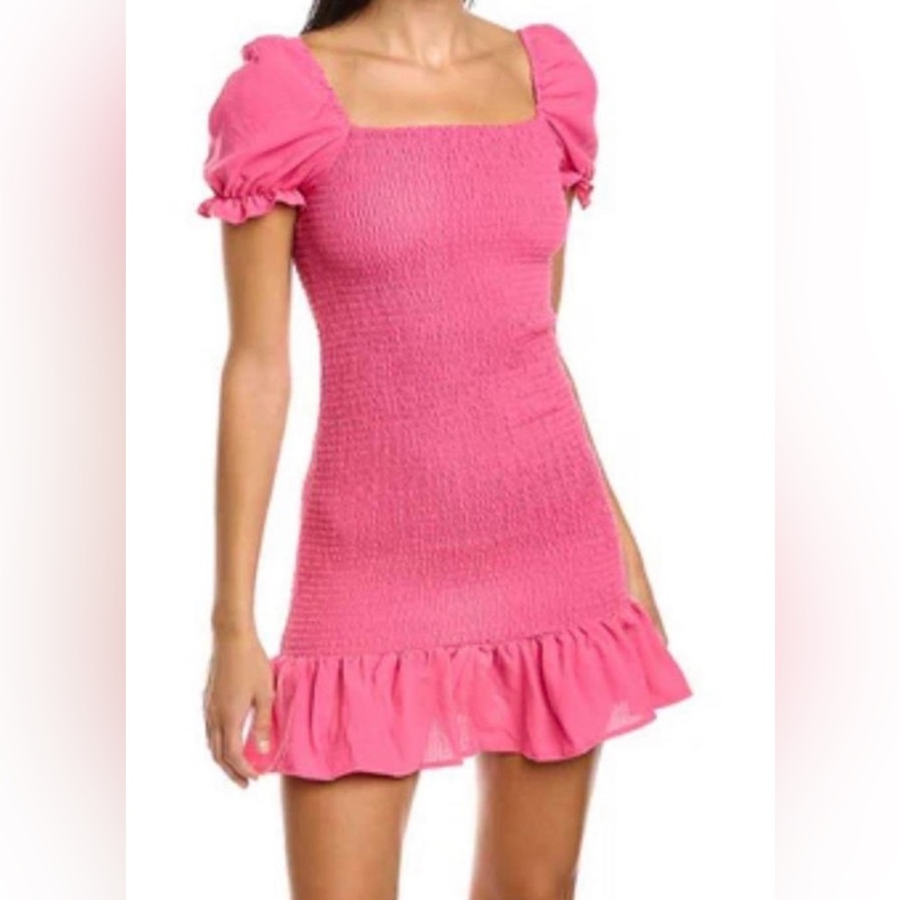 Zara Pink Mini Puffed Sleeve Ruffled Hem Bodycon Coquette dress size medium